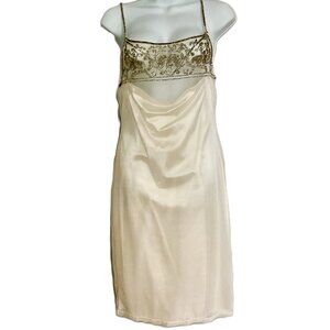 CEMENTO Active Wear Cream Mesh Lace Trim Slip Dress Spaghetti Strap Size 40